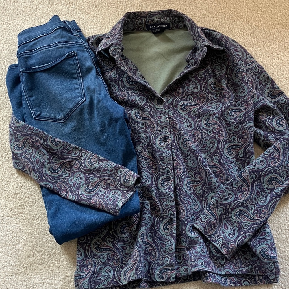 Lands' End button down paisley print top